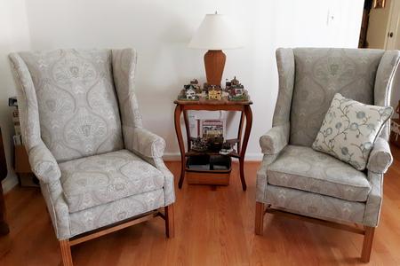 Patterned wing chairs